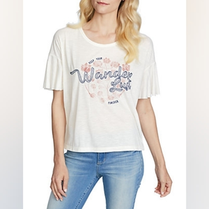 Jessica Simpson Jerilyn Flutter Sleeve "Wonder Lust"‎ Oversized Tee Women's L
